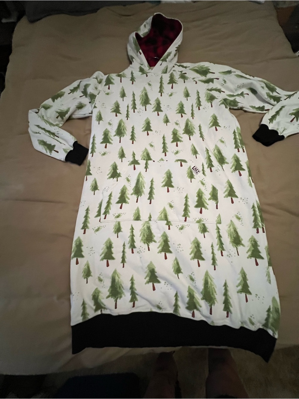 Tree Print Hooded Sweatshirt Dress - White & Green